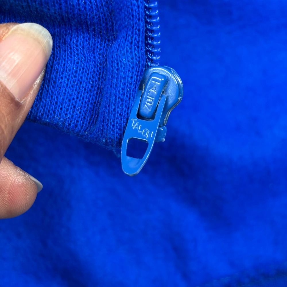 VTG 80s Topic Knits Zip Up Hoodie Small Blue Green Yellow Talon USA Brazil EUC - Picture 8 of 10